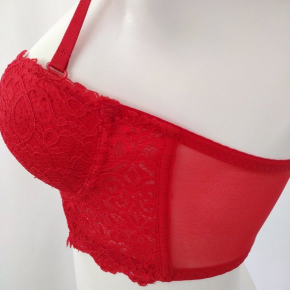 Jezebel Red Lace Convertible Underwire Push Up Balconette Bra NEW 34B - Picture 8 of 13